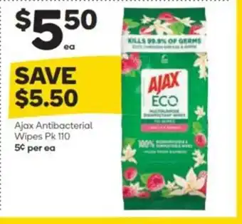 Woolworths Ajax Antibacterial Wipes Pk 110 offer