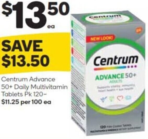 Centrum Advance 50+ Daily Multivitamin Tablets Pk 120 offer at Woolworths