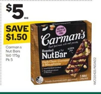 Woolworths Carman's Nut Bars 160 175g offer