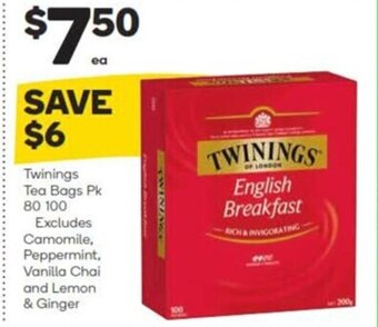 Woolworths Twinings Tea Bags pk 80-100 Excludes Camomile, Peppermint,Vanilla Chai and Lemon & Ginger offer