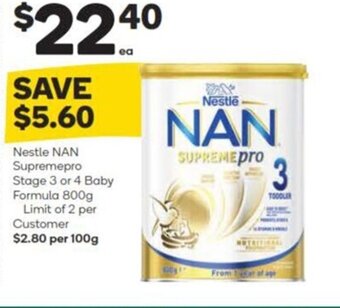 Woolworths Nestlé NAN Supremepro Stage 3 or 4 Baby Formula 800g offer