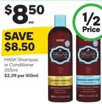 Woolworths HASK Shampoo or Conditioner 355ml offer