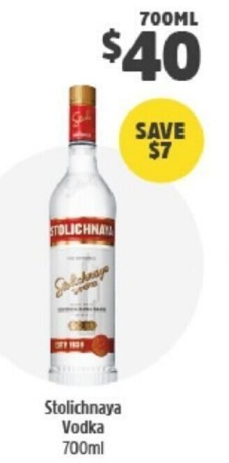 BWS Stolichnaya Vodka 700ml offer