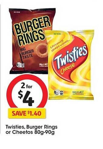 Coles Twisties, burger rings or cheetos offer