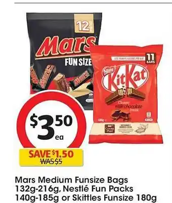 Coles Mars medium funsize bags, nestle fun packs or skittles funsize offer