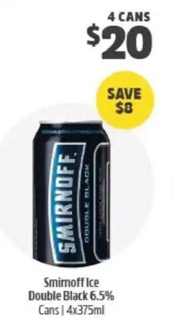 BWS Smirnoff Ice Double Black 6.5% Cans 4x375ml offer