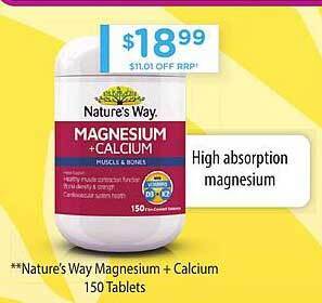 Chemist Warehouse Nature's way magnesium + calcium 150 tablets offer