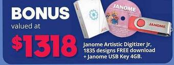 Janome artistic digitizer jr, 1835 designs free download + janome usb key 4gb