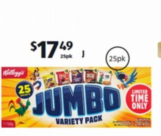 Kellogg's Cereal Sachets 25pk/750g offer at ALDI