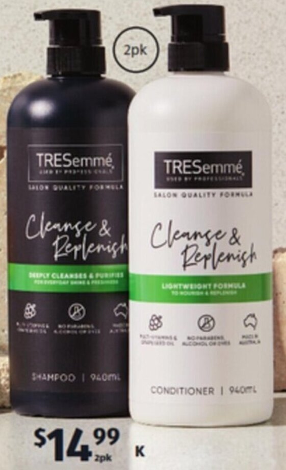 Tresemmé Shampoo and Conditioner 2x940ml offer at ALDI