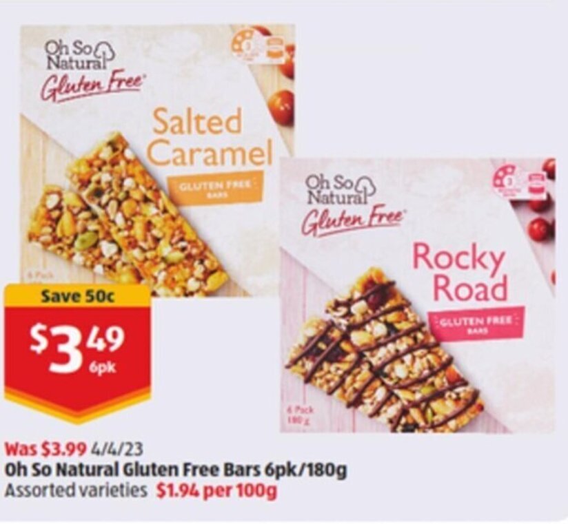 Oh So Natural Gluten Free Bars 6pk/180g offer at ALDI