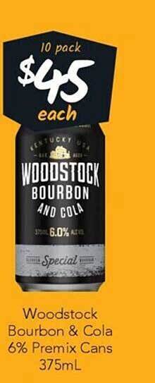 Cellarbrations Woodstock bourbon & cola 6% premix cans offer