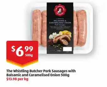 ALDI The whistling butcher pork sausages with balsamic and caramelised onion offer