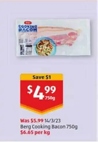 ALDI Berg cooking bacon offer