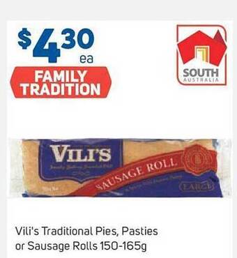 Foodland Vili's traditional pies, pasties or sausage rolls offer