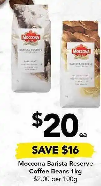 Drakes Moccona barista reserve coffee beans offer