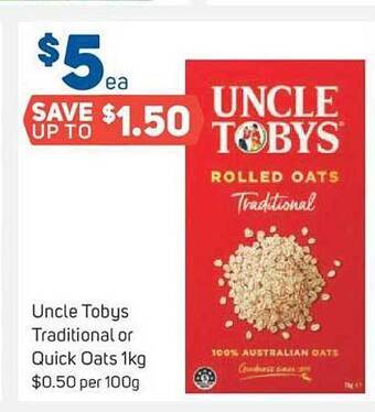 Foodland Uncle tobys traditional or quick oats offer