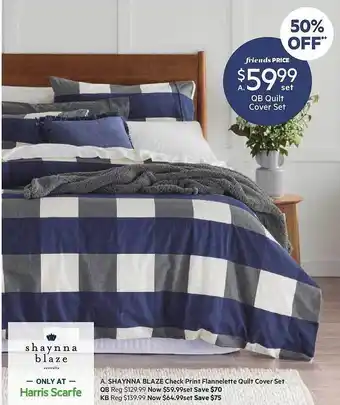 Harris Scarfe A. shayna blaze check print flannelette quilt cover set offer