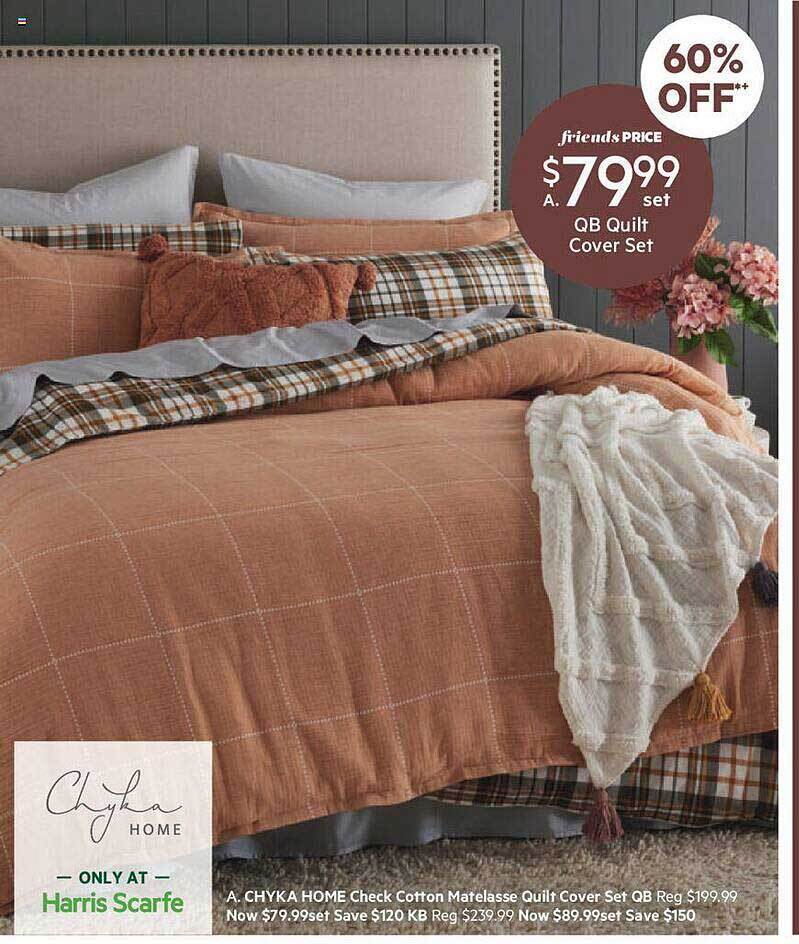 A. chyka home check cotton matelasse quilt cover set offer at Harris Scarfe