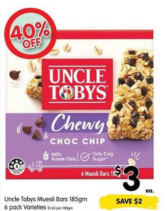 Spar Uncle tobys muesli bars offer