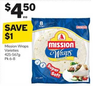 Woolworths Mission wraps varieties offer