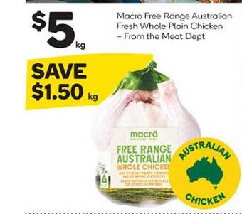 Woolworths Macro free range australian fresh whole plain chicken offer