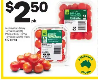 Woolworths Australian cherry tomatoes or mini roma tomatoes offer
