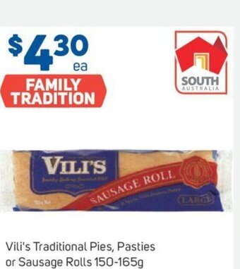 Foodland Vili's Traditional Pies, Pasties or Sausage Roll 150-165g offer