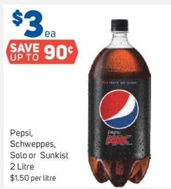 Foodland Pepsi Schweppes, Solo or Sunkist 2 Litre offer