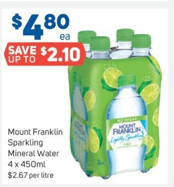 Mount Franklin Sparkling Mineral Water 4 x 450ml offer at Foodland