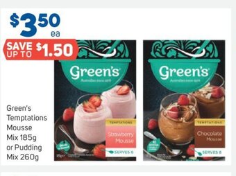Foodland Green's Temptations Mousse Mix 185g or Pudding Mix 260g offer