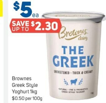 Foodland Brownes Greek Style Yoghurt 1Kg offer