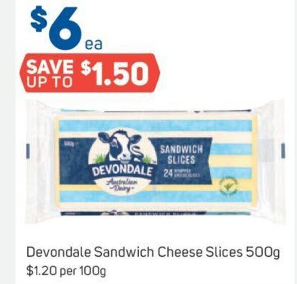 Devondale Sandwich Cheese Slices 500g offer at Foodland