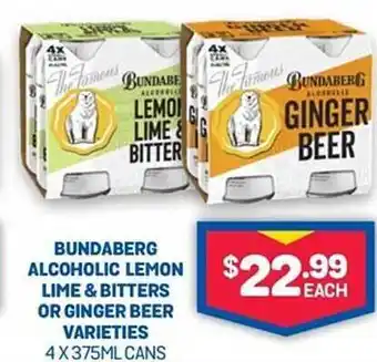 Bottlemart Bundaberg alcoholic lemon lime & bitters or ginger beer varieties offer