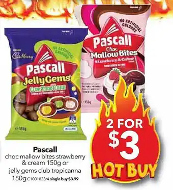 Pascall choc mallow bites strawberry & cream or jelly gems club tropicana