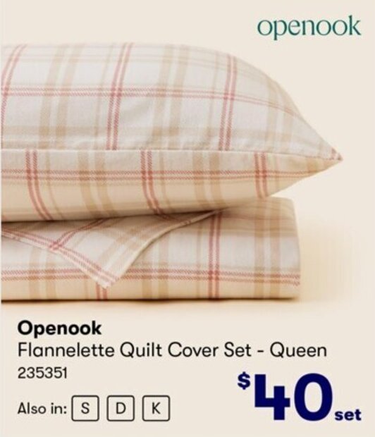 Openook Flannelette Quilt Cover SetQueen offer at Costco