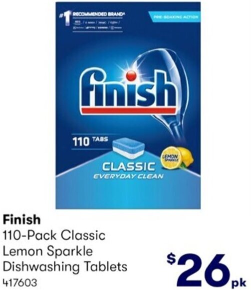 Finish 110Pack Classic Lemon Sparkle Dishwashing Tablets offer at Costco