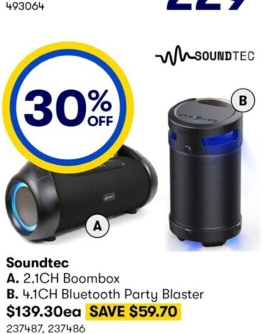Soundtec 2.1CH Boombox and 4.1CH Bluetooth Party Blaster offer at Costco
