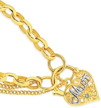 Prouds 9ct gold 19cm solid belcher diamond mum padlock bracelet offer