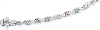 Prouds Sterling silver pink/lav/white cubic zirconia hugs & kisses bracelet offer