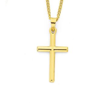 9ct gold 21mm plain cross pendant