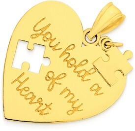 9ct gold 18mm puzzle message heart plate pendant