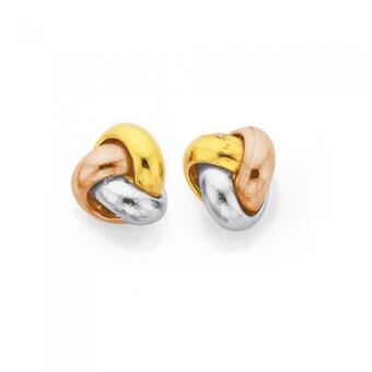 Prouds 9ct gold tri tone 5mm love knot stud earrings offer