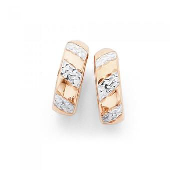 9ct rose gold two tone striped huggie earrings