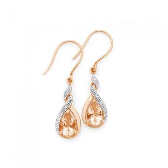 Prouds 9ct rose gold morganite & diamond earrings offer