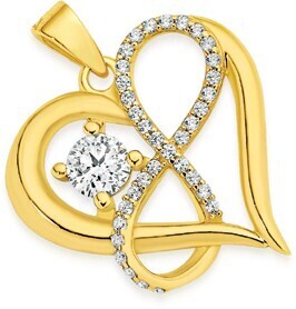 Prouds 9ct gold cubic zirconia infinity in heart pendant offer