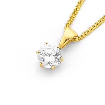 Prouds 9ct gold cubic zirconia solitaire pendant offer