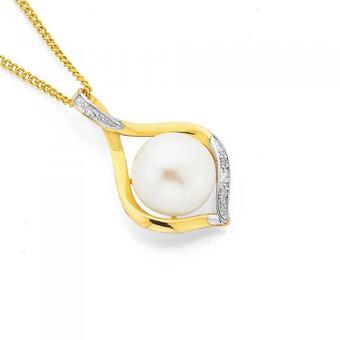 Prouds 9ct gold cultured freshwater pearl & diamond pendant offer