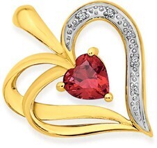 Prouds 9ct gold created ruby & diamond heart cut 'sweetheart' pendant offer