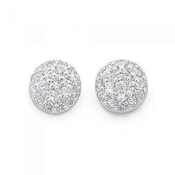 Prouds Sterling silver round cubic zirconia pave studs offer